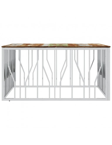 Tavolino Salotto Argento in Acciaio Inox e Legno di Recupero