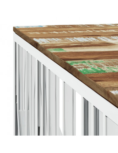 Tavolino Salotto Argento in Acciaio Inox e Legno di Recupero