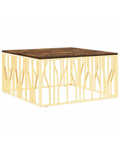 Tavolino Salotto Oro in Acciaio e Legno Massello di Recupero 2