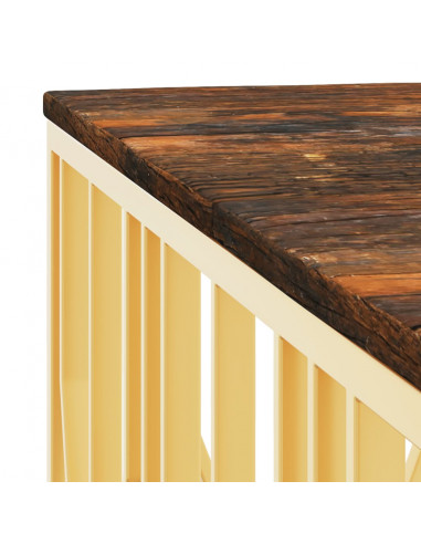 Tavolino Salotto Oro in Acciaio e Legno Massello di Recupero