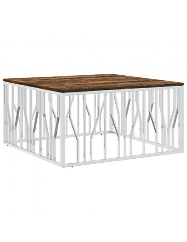 Tavolino Salotto Argento in Acciaio Inox e Legno di Recupero