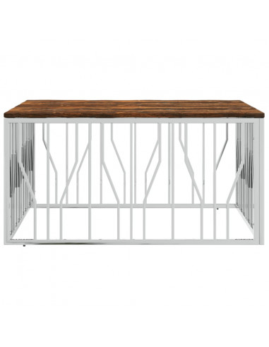 Tavolino Salotto Argento in Acciaio Inox e Legno di Recupero