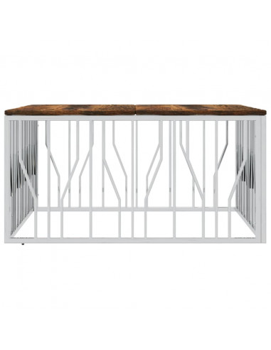 Tavolino Salotto Argento in Acciaio Inox e Legno di Recupero