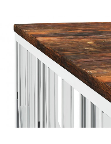 Tavolino Salotto Argento in Acciaio Inox e Legno di Recupero