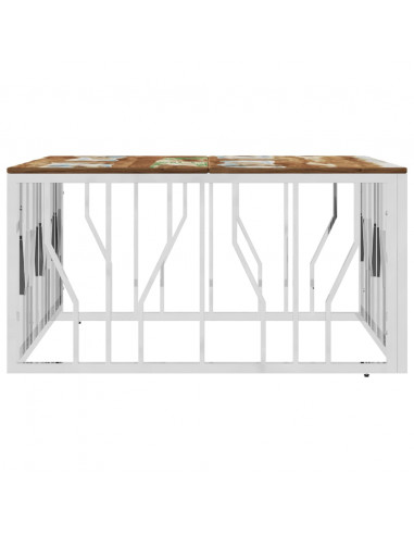 Tavolino Salotto Argento in Acciaio Inox e Legno di Recupero