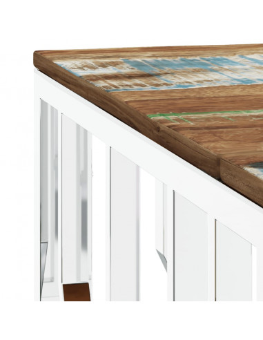 Tavolino Salotto Argento in Acciaio Inox e Legno di Recupero