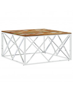 Tavolino Salotto Argento in Acciaio Inox e Legno di Recupero 2