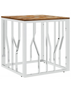 Tavolino Salotto Argento in Acciaio Inox e Legno di Recupero 2