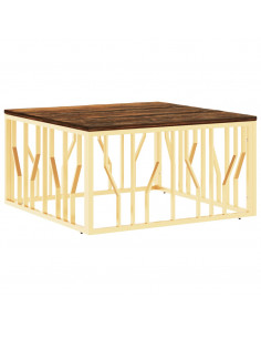 Tavolino Salotto Oro in Acciaio e Legno Massello di Recupero 2