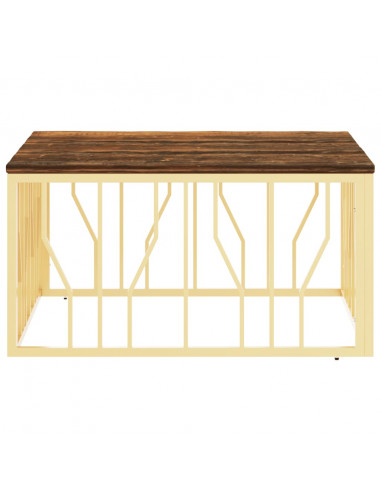 Tavolino Salotto Oro in Acciaio e Legno Massello di Recupero