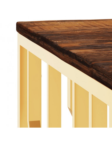 Tavolino Salotto Oro in Acciaio e Legno Massello di Recupero