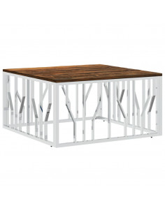 Tavolino Salotto Argento in Acciaio Inox e Legno di Recupero 2