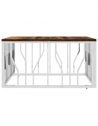 Tavolino Salotto Argento in Acciaio Inox e Legno di Recupero