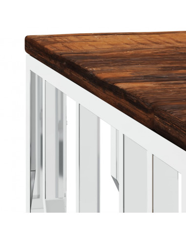 Tavolino Salotto Argento in Acciaio Inox e Legno di Recupero