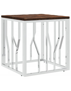 Tavolino Salotto Argento in Acciaio Inox e Legno di Recupero 2