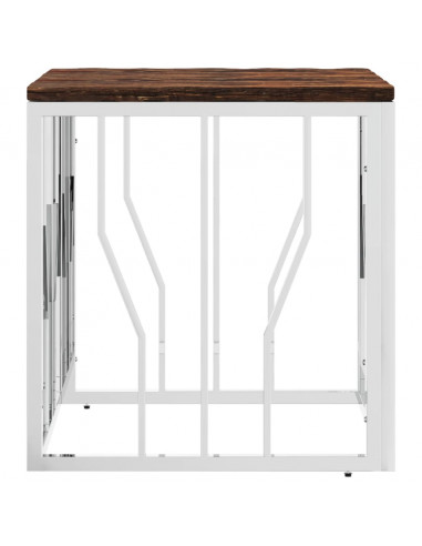 Tavolino Salotto Argento in Acciaio Inox e Legno di Recupero