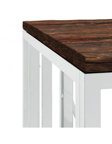 Tavolino Salotto Argento in Acciaio Inox e Legno di Recupero