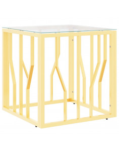 Tavolino da Salotto Oro 50x50x50 cm in Acciaio Inox e Vetro 2