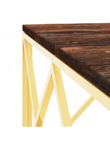 Tavolino Salotto Oro in Acciaio e Legno Massello di Recupero