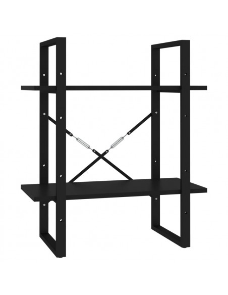 Libreria a 2 Ripiani Nera 60x30x70 cm in Legno Multistrato