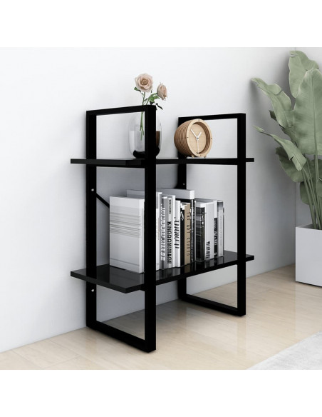 Libreria a 2 Ripiani Nera 60x30x70 cm in Legno Multistrato