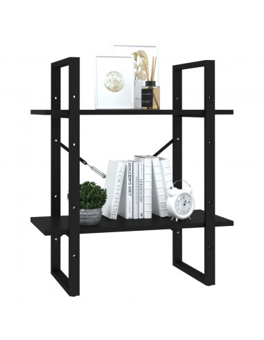 Libreria a 2 Ripiani Nera 60x30x70 cm in Legno Multistrato