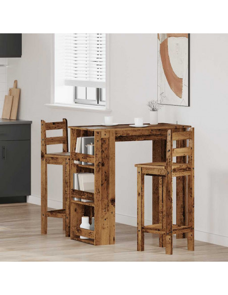Tavolo da Bar con Ripiano Legno Antico 102x50x103,5 cm