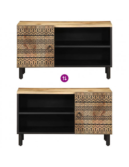 Mobile Porta TV Nero 80x33,5x46 cm Legno Massello Mango Grezzo