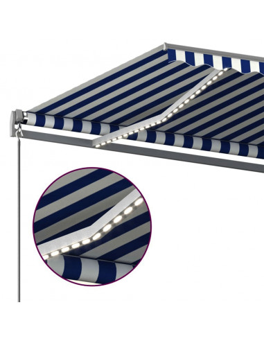 Tenda Automatica con Sensore Vento e LED 450x350 cm Blu Bianca