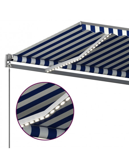 Tenda Automatica con Sensore Vento e LED 450x350 cm Blu Bianca