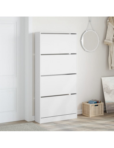 Scarpiera con 4 Cassetti Ribaltabili Bianca 80x21x163,5 cm
