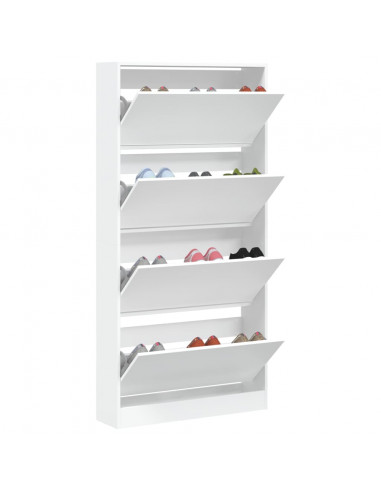 Scarpiera con 4 Cassetti Ribaltabili Bianca 80x21x163,5 cm