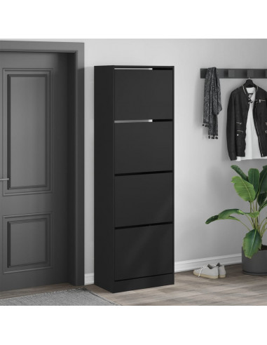 Scarpiera con 4 Cassetti Ribaltabili Nera 60x34x187,5 cm