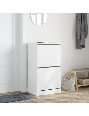 Scarpiera con 2 Cassetti Ribaltabili Bianca 60x42x108 cm