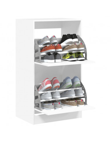 Scarpiera con 2 Cassetti Ribaltabili Bianca 60x42x108 cm