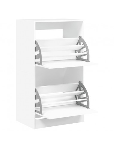 Scarpiera con 2 Cassetti Ribaltabili Bianca 60x42x108 cm