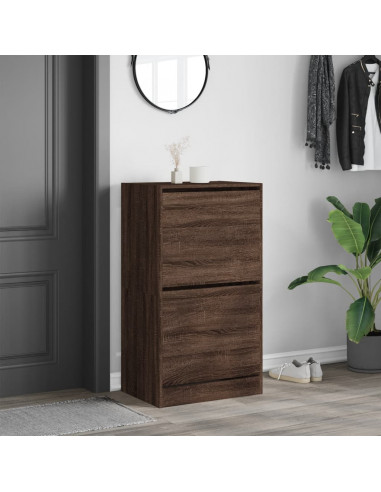 Scarpiera con 2 Cassetti Ribaltabili Rovere Marrone 60x42x108cm