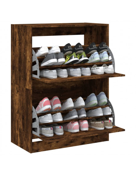 Scarpiera con 2 Cassetti Ribaltabili Rovere Fumo 80x42x108 cm