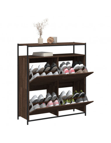 Scarpiera 4 Cassetti Ribaltabili Rovere Marrone 100x34x112 cm