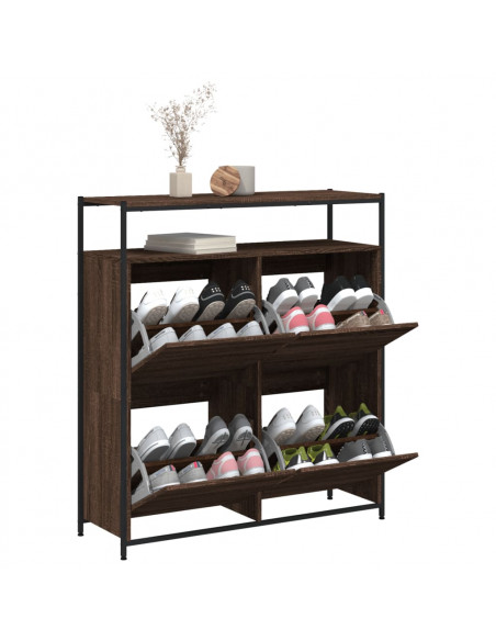 Scarpiera 4 Cassetti Ribaltabili Rovere Marrone 100x34x112 cm