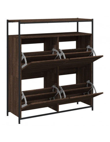 Scarpiera 4 Cassetti Ribaltabili Rovere Marrone 100x34x112 cm