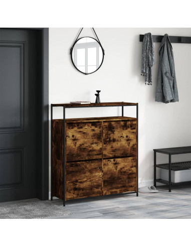Scarpiera con 4 Cassetti Ribaltabili Rovere Fumo 100x34x112 cm