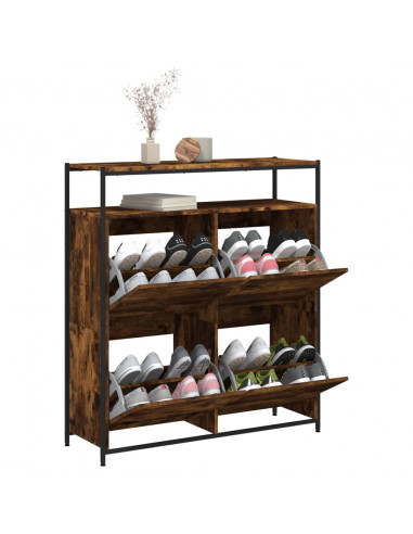 Scarpiera con 4 Cassetti Ribaltabili Rovere Fumo 100x34x112 cm