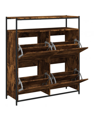 Scarpiera con 4 Cassetti Ribaltabili Rovere Fumo 100x34x112 cm