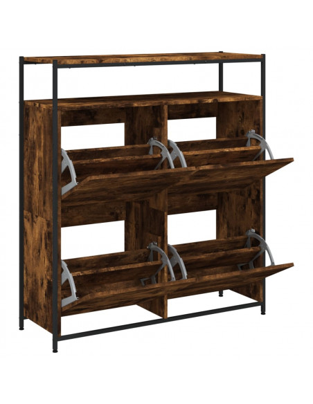 Scarpiera con 4 Cassetti Ribaltabili Rovere Fumo 100x34x112 cm