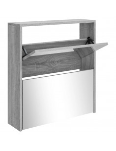 Scarpiera con Specchio a 2 Livelli Grigio sonoma 63x17x67 cm 2