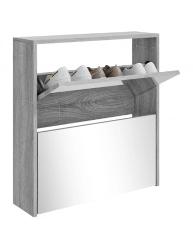 Scarpiera con Specchio a 2 Livelli Grigio sonoma 63x17x67 cm