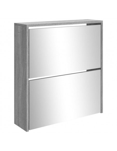 Scarpiera con Specchio a 2 Livelli Grigio sonoma 63x17x67 cm