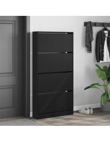 Scarpiera con 4 Cassetti Ribaltabili Nera 80x21x163,5 cm