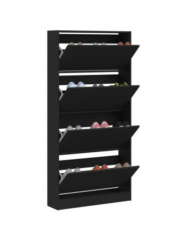 Scarpiera con 4 Cassetti Ribaltabili Nera 80x21x163,5 cm